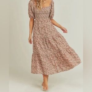 Vintage floral pattern style maxi peasant boho cotton dress size medium